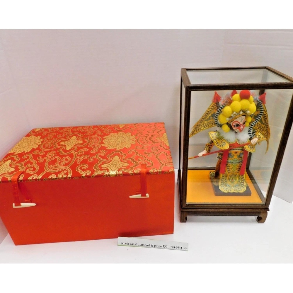 Peking Opera Monkey (Sun Wu Kong) Silk Doll w/ Wood/Glass Case and Silk Box DH58